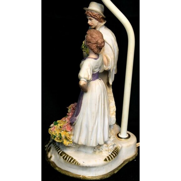 Vintage French Country European Lamp Man Woman Floral Accent Table Ceramic Resin - Picture 9 of 12